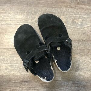 Black Birkenstocks Suede Slip-On Clogs